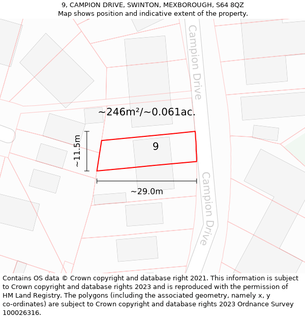 9, CAMPION DRIVE, SWINTON, MEXBOROUGH, S64 8QZ: Plot and title map