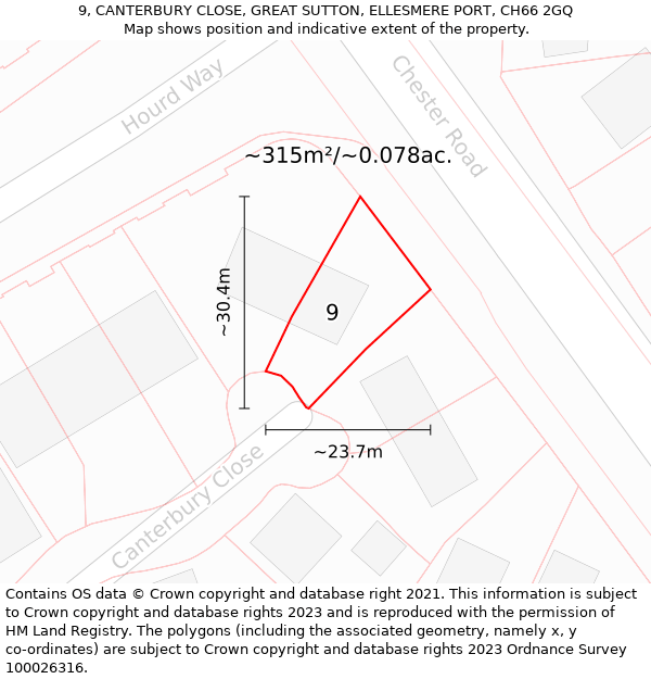 9, CANTERBURY CLOSE, GREAT SUTTON, ELLESMERE PORT, CH66 2GQ: Plot and title map