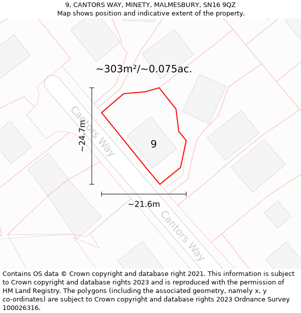 9, CANTORS WAY, MINETY, MALMESBURY, SN16 9QZ: Plot and title map