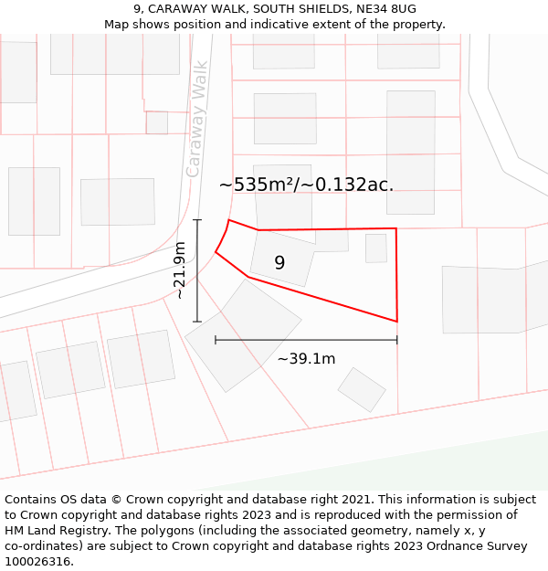 9, CARAWAY WALK, SOUTH SHIELDS, NE34 8UG: Plot and title map