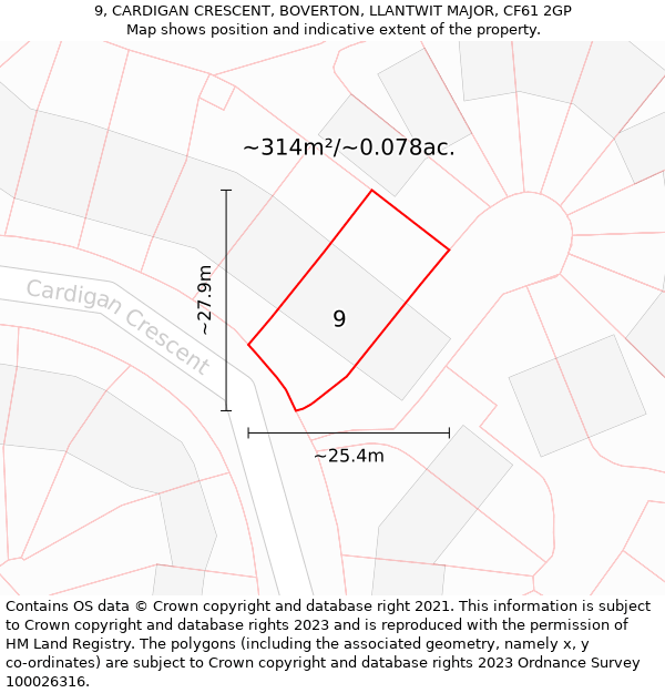 9, CARDIGAN CRESCENT, BOVERTON, LLANTWIT MAJOR, CF61 2GP: Plot and title map