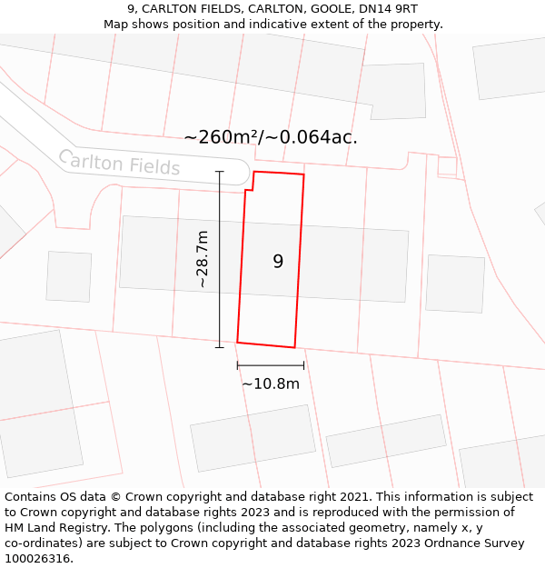 9, CARLTON FIELDS, CARLTON, GOOLE, DN14 9RT: Plot and title map