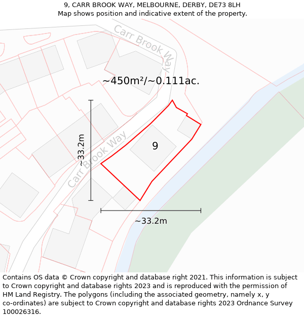 9, CARR BROOK WAY, MELBOURNE, DERBY, DE73 8LH: Plot and title map