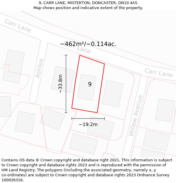 9, CARR LANE, MISTERTON, DONCASTER, DN10 4AS: Plot and title map