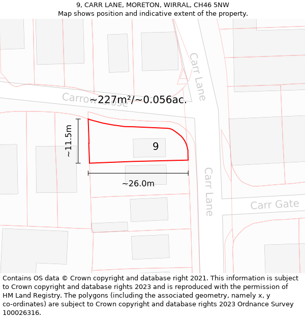 9, CARR LANE, MORETON, WIRRAL, CH46 5NW: Plot and title map