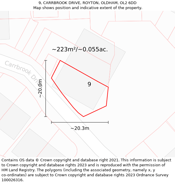 9, CARRBROOK DRIVE, ROYTON, OLDHAM, OL2 6DD: Plot and title map