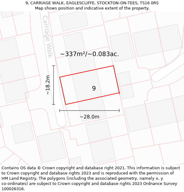 9, CARRIAGE WALK, EAGLESCLIFFE, STOCKTON-ON-TEES, TS16 0RS: Plot and title map