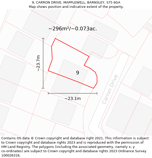 9, CARRON DRIVE, MAPPLEWELL, BARNSLEY, S75 6GA: Plot and title map