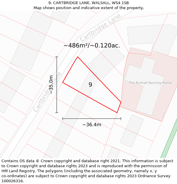 9, CARTBRIDGE LANE, WALSALL, WS4 1SB: Plot and title map