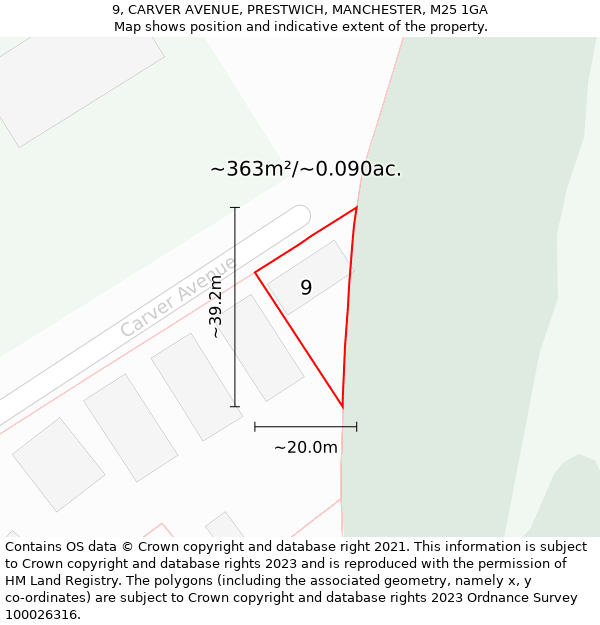 9, CARVER AVENUE, PRESTWICH, MANCHESTER, M25 1GA: Plot and title map