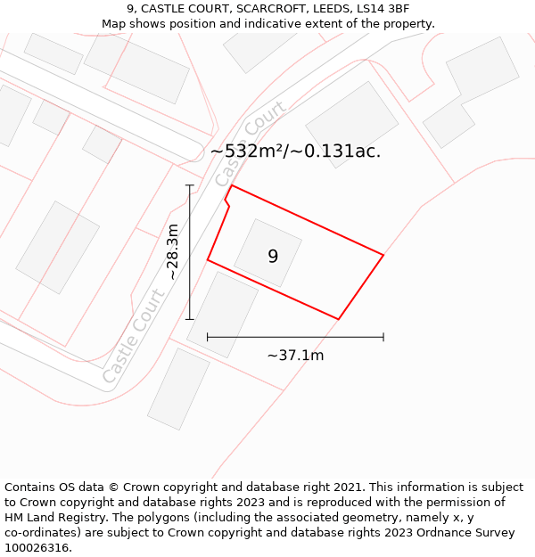 9, CASTLE COURT, SCARCROFT, LEEDS, LS14 3BF: Plot and title map