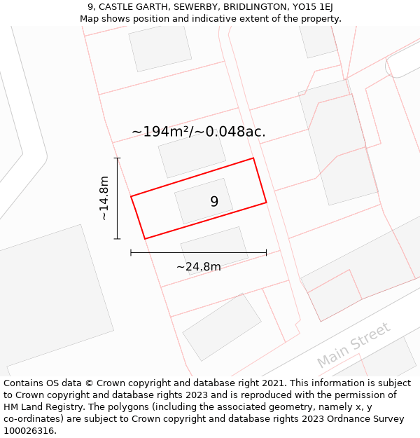 9, CASTLE GARTH, SEWERBY, BRIDLINGTON, YO15 1EJ: Plot and title map