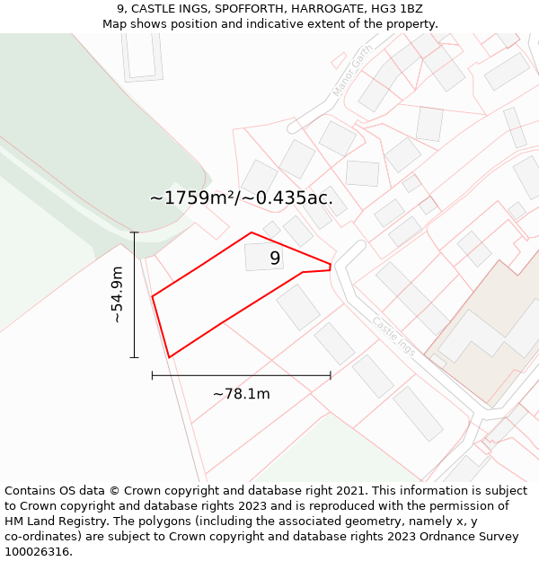 9, CASTLE INGS, SPOFFORTH, HARROGATE, HG3 1BZ: Plot and title map