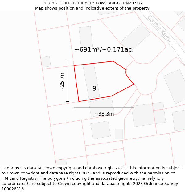 9, CASTLE KEEP, HIBALDSTOW, BRIGG, DN20 9JG: Plot and title map