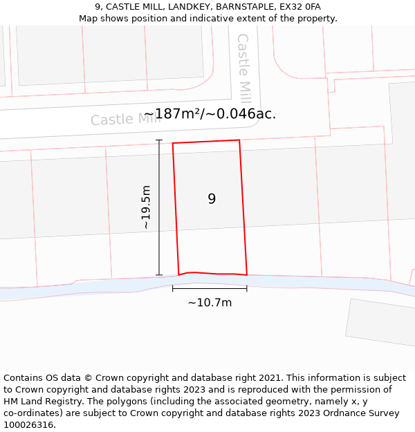 9, CASTLE MILL, LANDKEY, BARNSTAPLE, EX32 0FA: Plot and title map