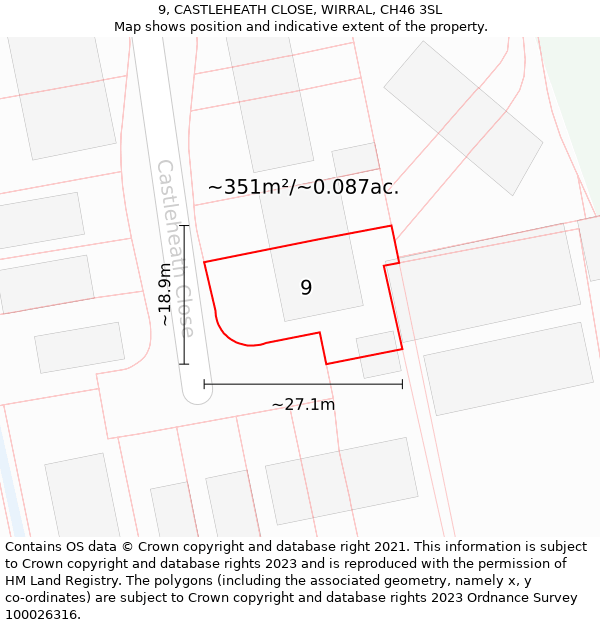 9, CASTLEHEATH CLOSE, WIRRAL, CH46 3SL: Plot and title map