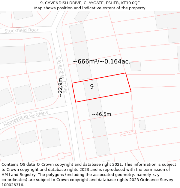 9, CAVENDISH DRIVE, CLAYGATE, ESHER, KT10 0QE: Plot and title map