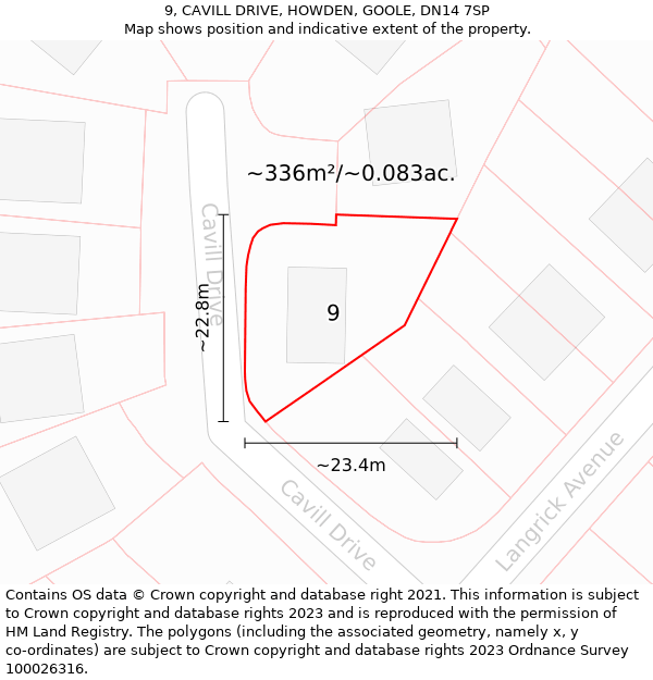 9, CAVILL DRIVE, HOWDEN, GOOLE, DN14 7SP: Plot and title map