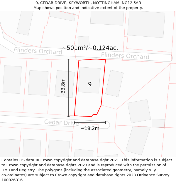 9, CEDAR DRIVE, KEYWORTH, NOTTINGHAM, NG12 5AB: Plot and title map