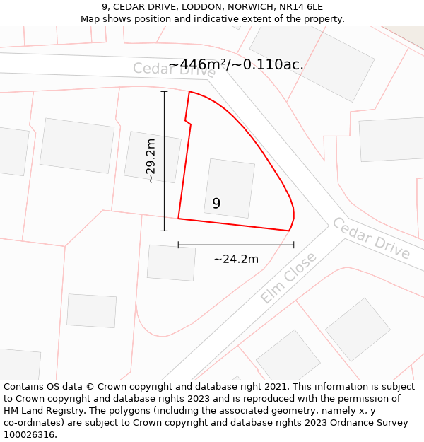 9, CEDAR DRIVE, LODDON, NORWICH, NR14 6LE: Plot and title map