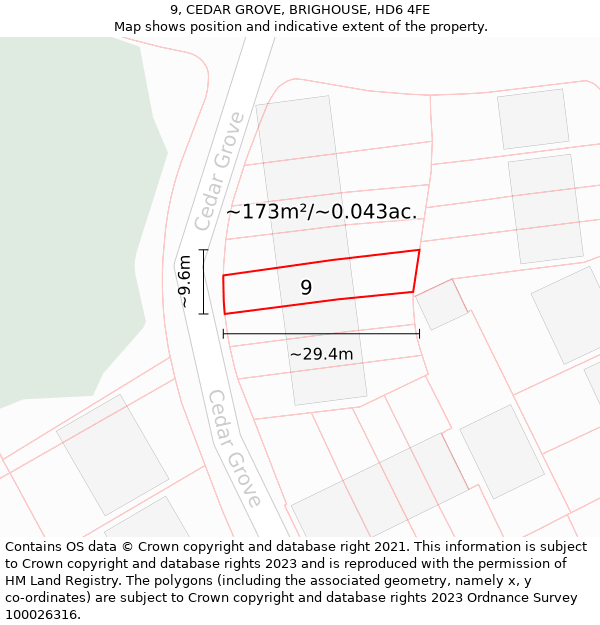 9, CEDAR GROVE, BRIGHOUSE, HD6 4FE: Plot and title map