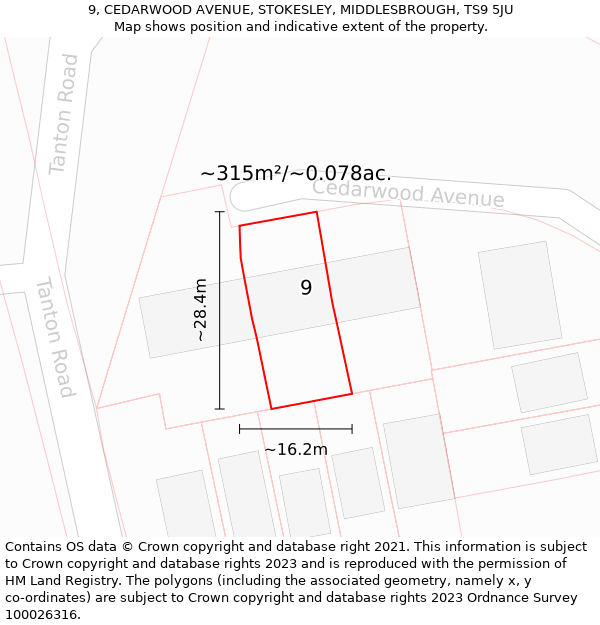 9, CEDARWOOD AVENUE, STOKESLEY, MIDDLESBROUGH, TS9 5JU: Plot and title map