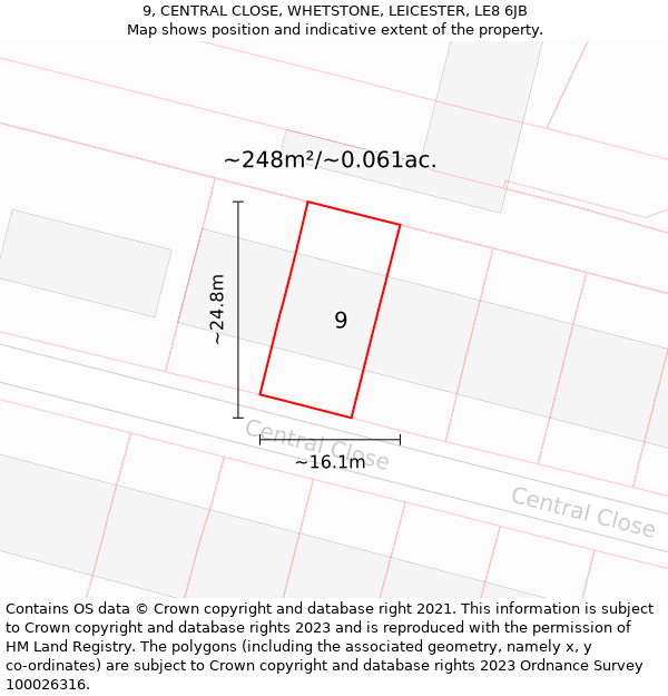 9, CENTRAL CLOSE, WHETSTONE, LEICESTER, LE8 6JB: Plot and title map