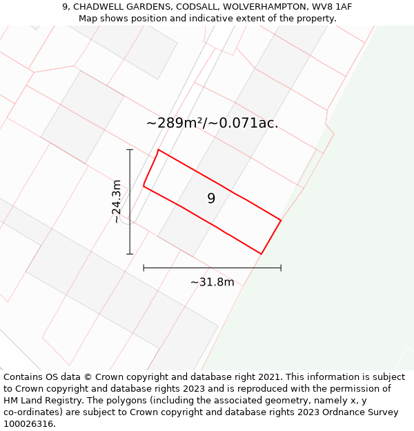 9, CHADWELL GARDENS, CODSALL, WOLVERHAMPTON, WV8 1AF: Plot and title map