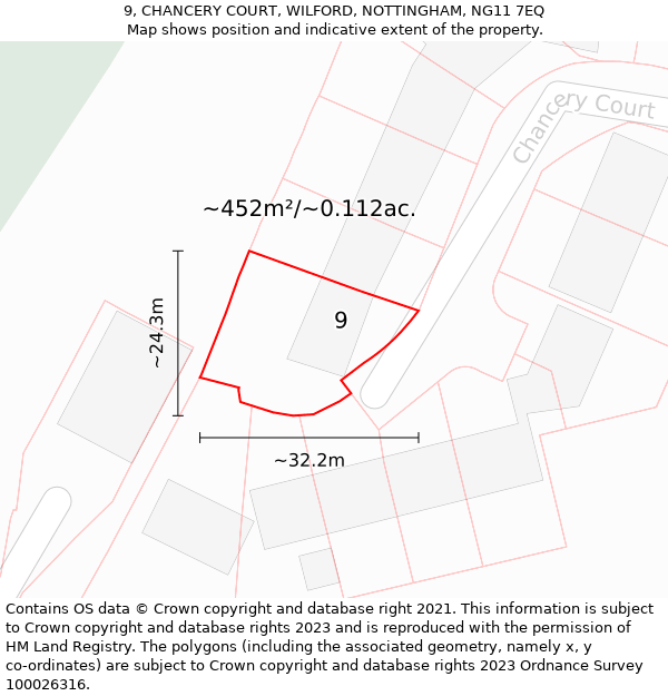 9, CHANCERY COURT, WILFORD, NOTTINGHAM, NG11 7EQ: Plot and title map