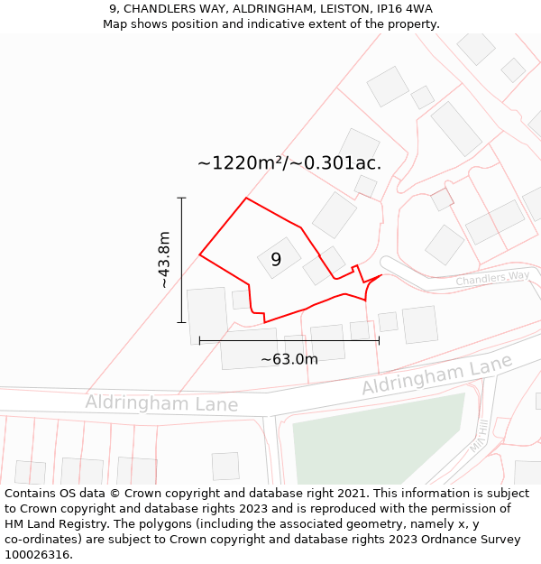 9, CHANDLERS WAY, ALDRINGHAM, LEISTON, IP16 4WA: Plot and title map