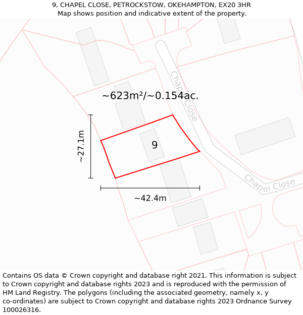 9, CHAPEL CLOSE, PETROCKSTOW, OKEHAMPTON, EX20 3HR: Plot and title map