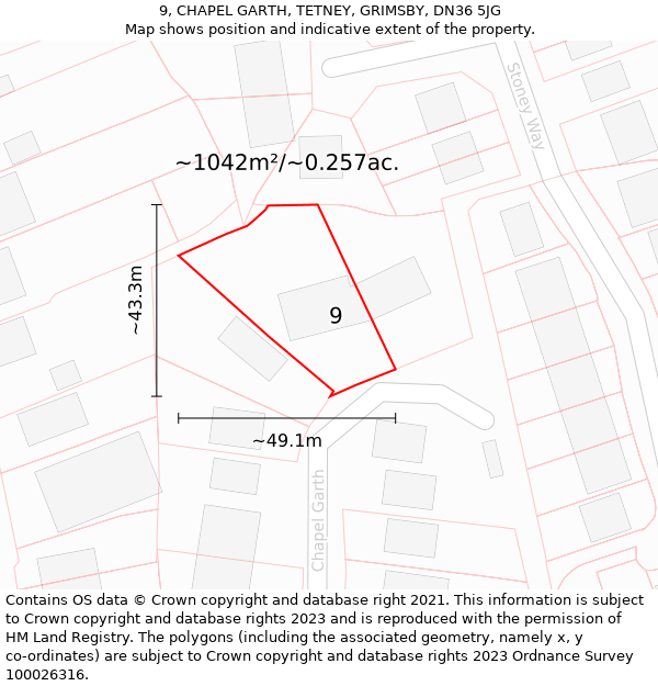 9, CHAPEL GARTH, TETNEY, GRIMSBY, DN36 5JG: Plot and title map