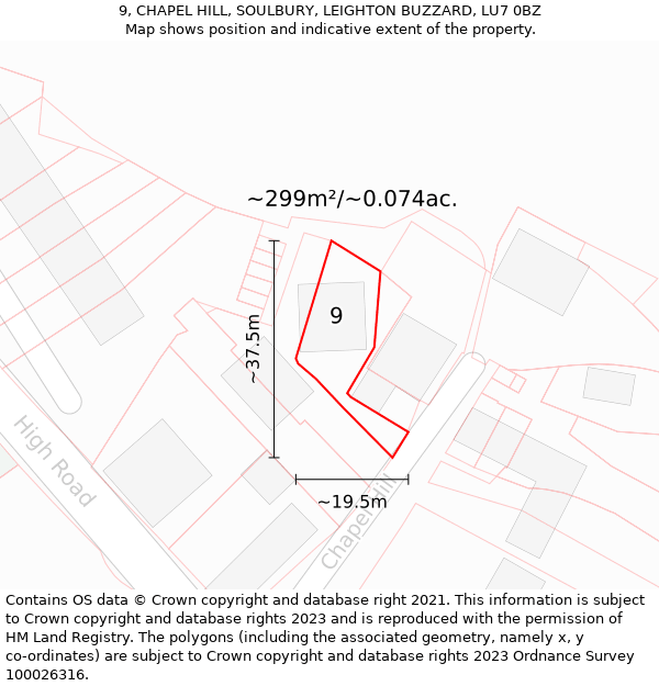 9, CHAPEL HILL, SOULBURY, LEIGHTON BUZZARD, LU7 0BZ: Plot and title map