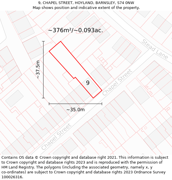 9, CHAPEL STREET, HOYLAND, BARNSLEY, S74 0NW: Plot and title map