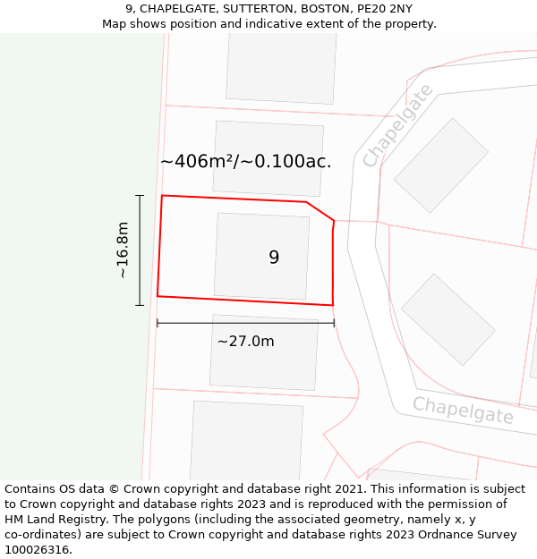 9, CHAPELGATE, SUTTERTON, BOSTON, PE20 2NY: Plot and title map