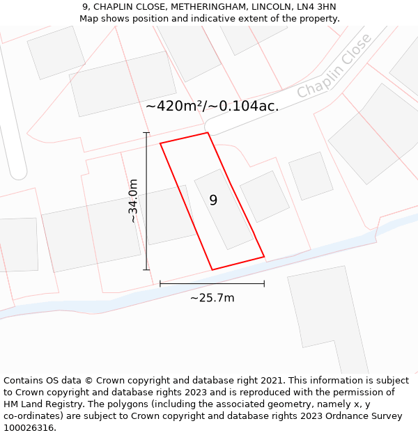 9, CHAPLIN CLOSE, METHERINGHAM, LINCOLN, LN4 3HN: Plot and title map