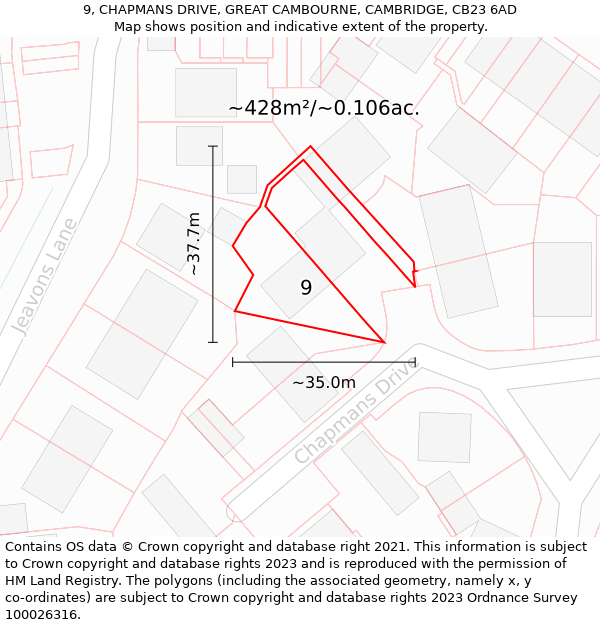 9, CHAPMANS DRIVE, GREAT CAMBOURNE, CAMBRIDGE, CB23 6AD: Plot and title map