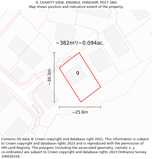 9, CHARITY VIEW, KNOWLE, FAREHAM, PO17 5NG: Plot and title map
