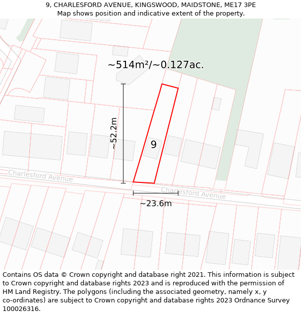 9, CHARLESFORD AVENUE, KINGSWOOD, MAIDSTONE, ME17 3PE: Plot and title map