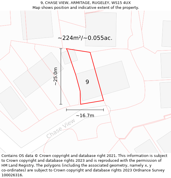 9, CHASE VIEW, ARMITAGE, RUGELEY, WS15 4UX: Plot and title map