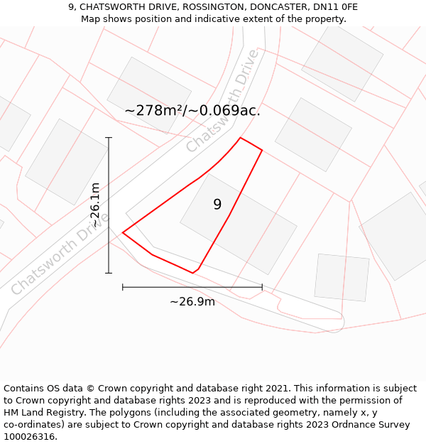 9, CHATSWORTH DRIVE, ROSSINGTON, DONCASTER, DN11 0FE: Plot and title map