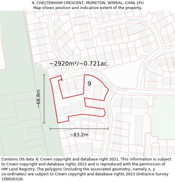 9, CHELTENHAM CRESCENT, MORETON, WIRRAL, CH46 1PU: Plot and title map