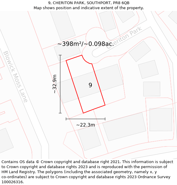 9, CHERITON PARK, SOUTHPORT, PR8 6QB: Plot and title map