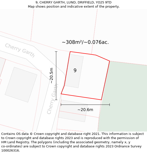 9, CHERRY GARTH, LUND, DRIFFIELD, YO25 9TD: Plot and title map