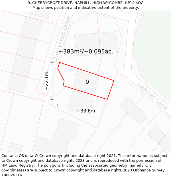 9, CHERRYCROFT DRIVE, NAPHILL, HIGH WYCOMBE, HP14 4QG: Plot and title map