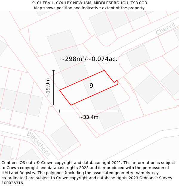 9, CHERVIL, COULBY NEWHAM, MIDDLESBROUGH, TS8 0GB: Plot and title map