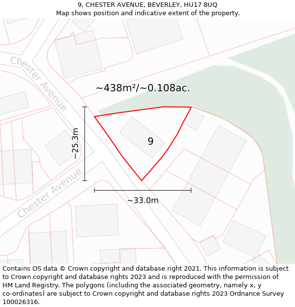 9, CHESTER AVENUE, BEVERLEY, HU17 8UQ: Plot and title map