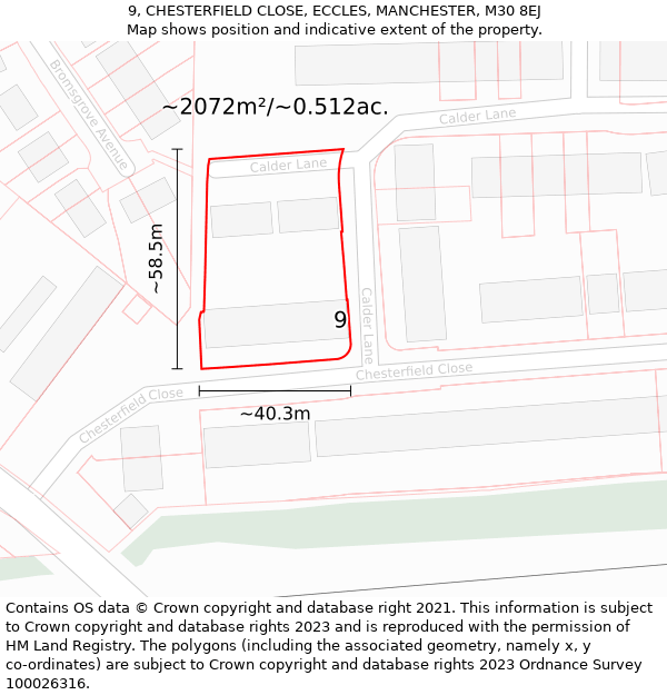 9, CHESTERFIELD CLOSE, ECCLES, MANCHESTER, M30 8EJ: Plot and title map