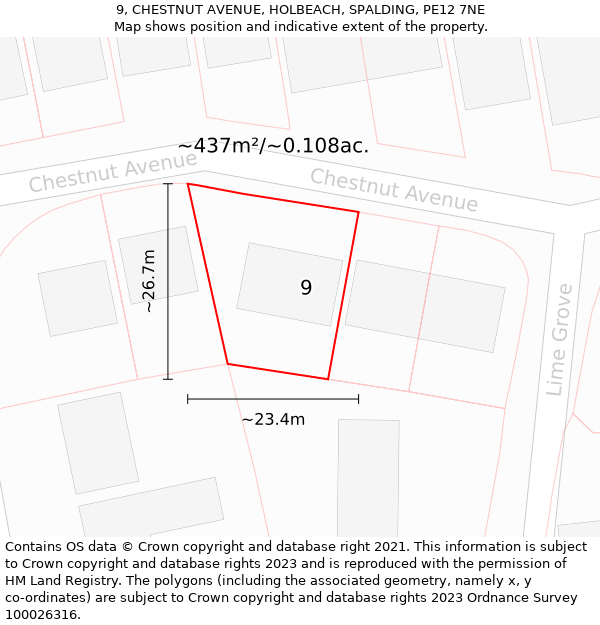 9, CHESTNUT AVENUE, HOLBEACH, SPALDING, PE12 7NE: Plot and title map