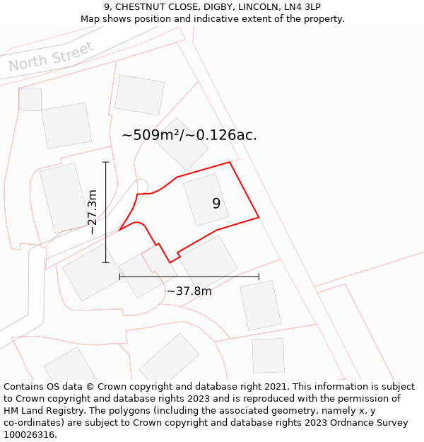 9, CHESTNUT CLOSE, DIGBY, LINCOLN, LN4 3LP: Plot and title map